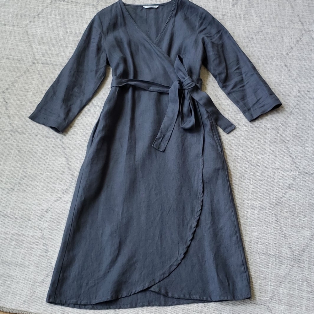 LinenFox Rosemary Wrap Linen Midi Dress Size XS